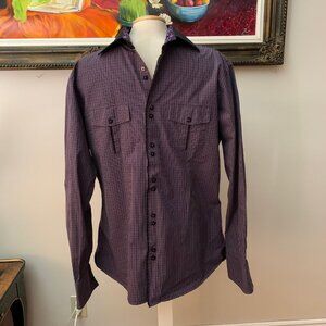 BLU by Polifroni Men’s L Shirt Checkered Burgundy and Black Button Down
